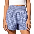thumbnail image 3 of High Waisted Plaid Shorts for Women Loose Elastic Waist Summer Beach Sleepwear Relaxed Casual Shorts Bottoms with Pockets, 3 of 9