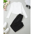 thumbnail image 6 of Kucnuzki 15 Years Big Girls Winter Clothes Set 16 Years Youth Teen Kids Outfits Long Sleeves Knit Top Butterfly Print Crop Top Solid Color Cargo Pants Sets 2pcs Clothing White 15-16Y, 6 of 9