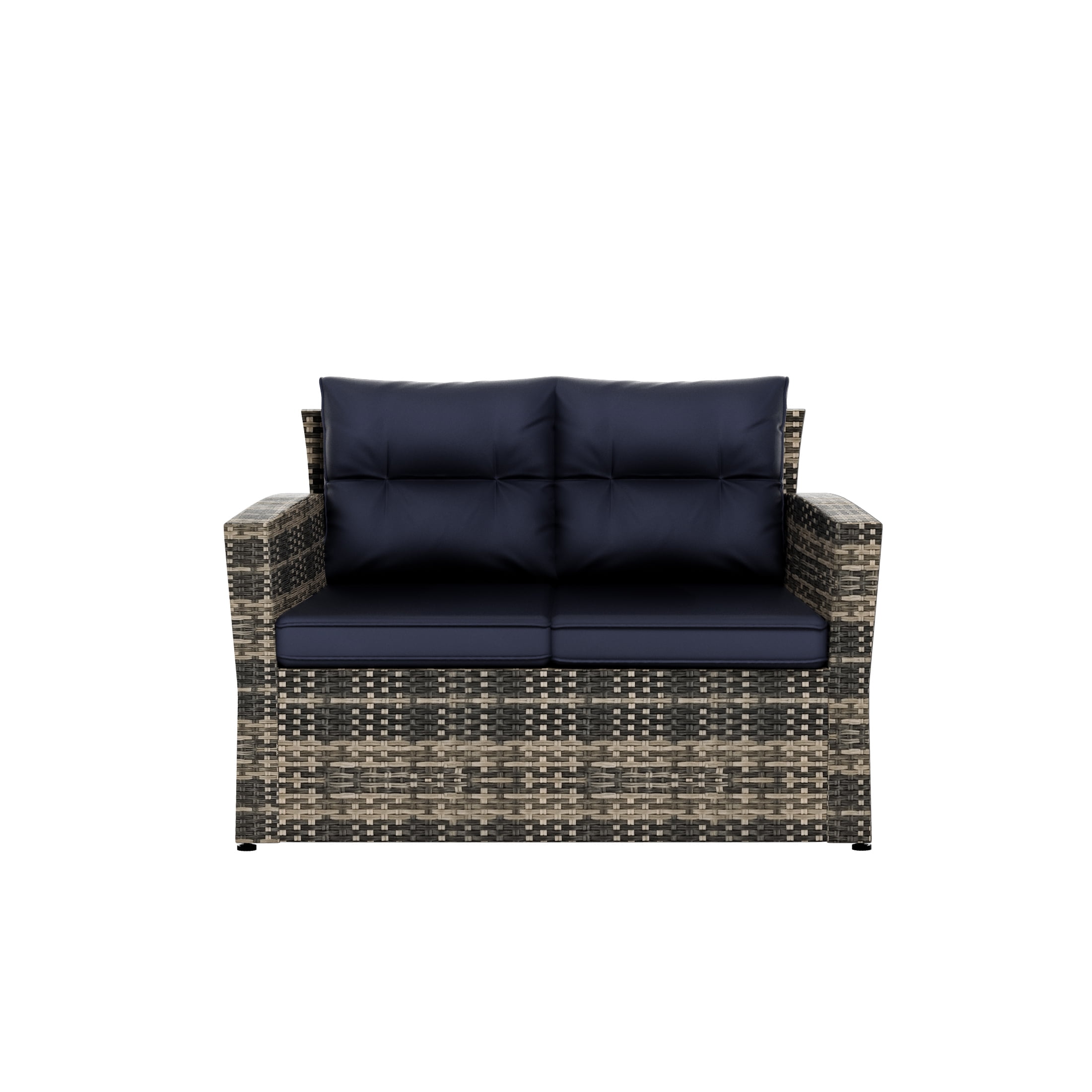 Westin Outdoor 6-Pieces Sofa Conversation Set PE Rattan Wicker Furniture, Brown/Navy Blue
