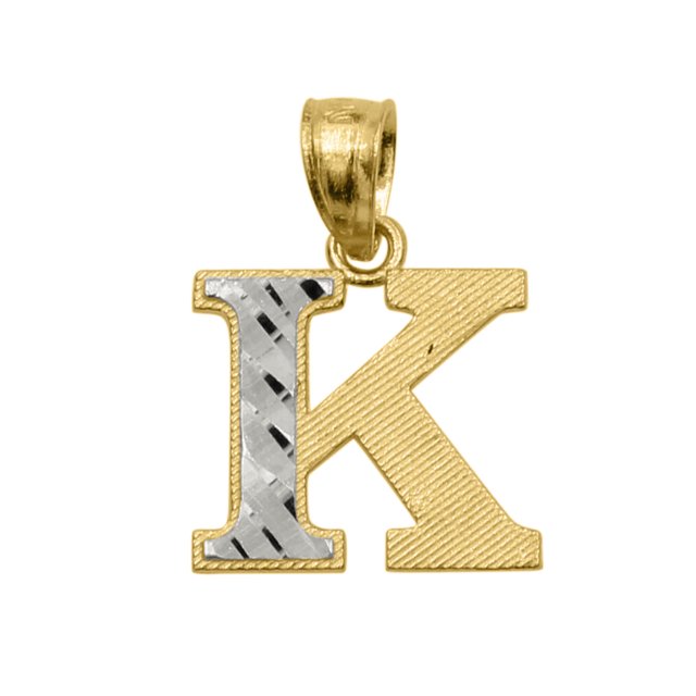 Precious Stars 14k Two-tone Gold Diamond-cut Initial Letter 'K' Pendant