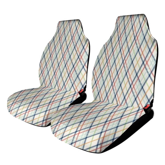 Car Seat Covers Colorful Plaid Pattern on White. 2 Piece Soft Bucket Auto Seat Protector Universal Fit for SUV Sedan Van