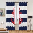 thumbnail image 2 of Navy Blue Stripe Nautical Kitchen Curtains 96 Inch Length, Red Anchor Summer Coastal Grommet Top Bedroom Living Room Curtains, Light Filtering Cafe Curtain Drapes 2 Panels Set 104''x96'', 2 of 9