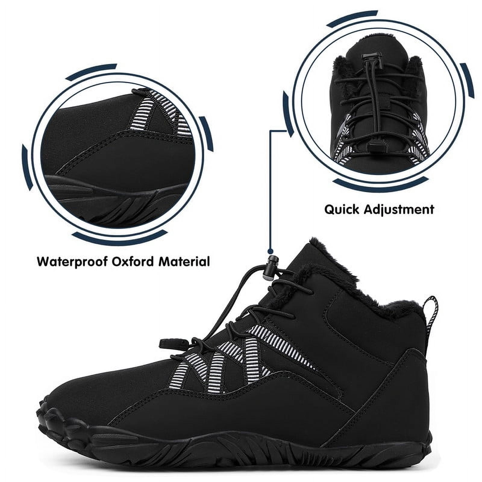 Stepedia Women's Men's Wide Toe Box Winter Snow Boots Barefoot Waterproof Hiking Shoes, Black 10.5 Women/9.5 Men