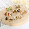 thumbnail image 3 of HIJONES Stainless Steel Cubic Zirconia Hoop Earrings for Men Women Round Huggie Hinged Statement Ear Studs Gold Red, 3 of 4
