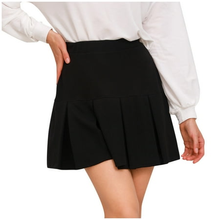 

Charella Women Fashion Casual High Waist Solid Ruffled Elastic Waist Short Skirt Black M