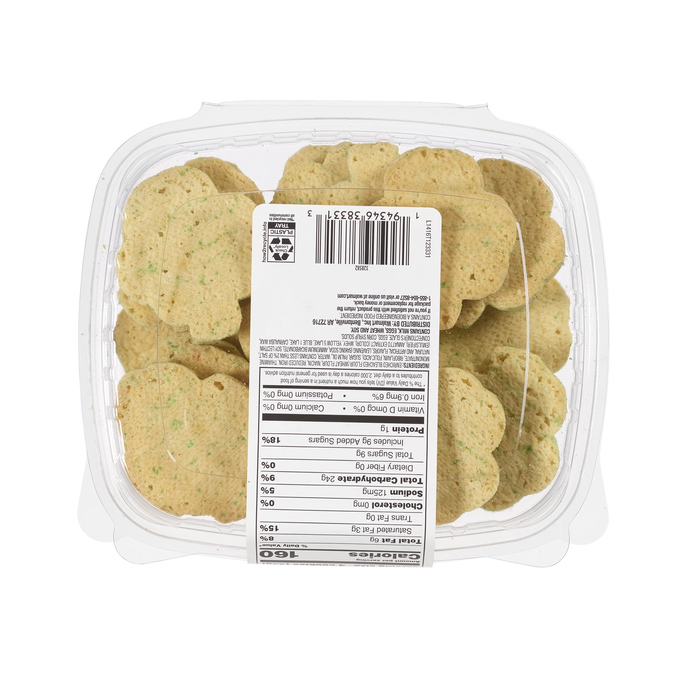 Freshness Guaranteed Tub Sugar Cookies, Mini Shamrock Shaped with Green Sugar Topping, Crunchy, Baked, Ready to Eat, Share with Others, 5.3oz