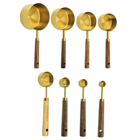 

FAIOIN 4/8pcs Stainless Steel Measuring Spoons Cups Wooden Handle Household Kitchen Din