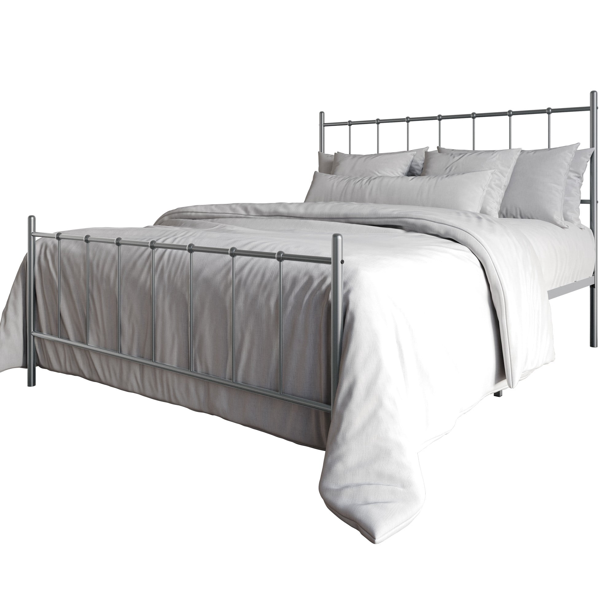 Home Design Calhoun Classic Queen Metal Bed, Sturdy Platform Frame with Decorative Headboard & Footboard, Sliver Gray