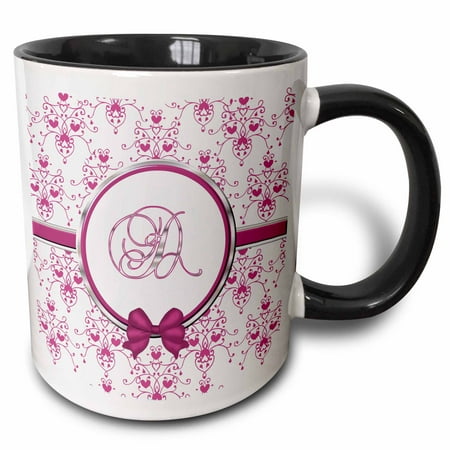 

3dRose Elegant Pink and Silver Heart Damask Monogram Letter D - Two Tone Black Mug 11-ounce