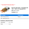thumbnail image 2 of Back Up Light Switch - Compatible with 1967 - 1969, 1971 Plymouth GTX 1968, 2 of 2