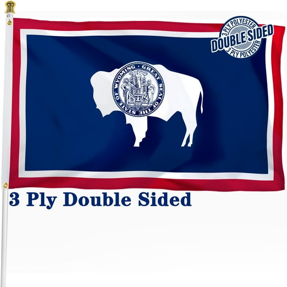 Wyoming State Flag 3x5 ft Double Sided, Heavy Duty 3 Ply Durable Polyester, WY Flag with Vibrant Print/4 Rows Hemming/Brass Grommets
