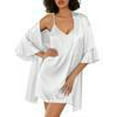 thumbnail image 4 of Ekouaer Womens Silk Robe Set 2-Piece Satin Bathrobe V-neck Bridal Party Robe, 4 of 6