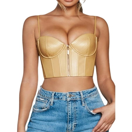 

Kayotuas Womens PU Leather Cami Crop Tops Push up Bustier Vest Tank Corset Top Clubwear
