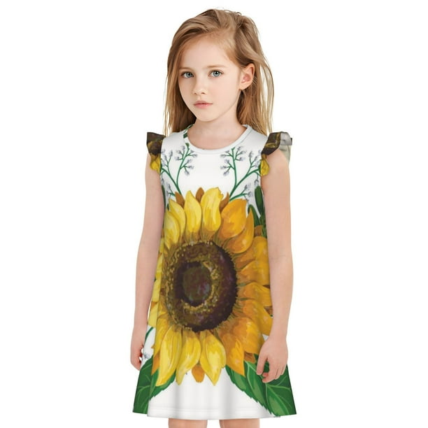 Balery Sunflowers (2) Camisón de princesa para niñas, pijama de algodón con mangas abullonadas, suave y bonito.-XX-Large
