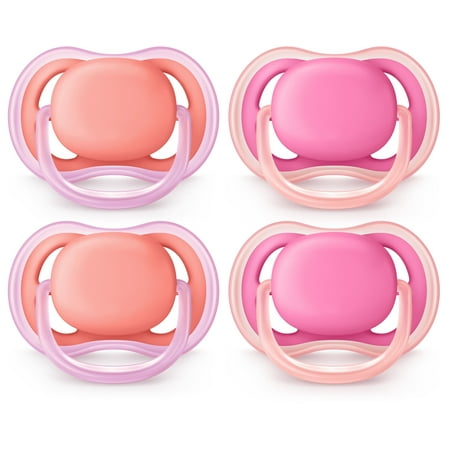 Philips Avent Ultra Air Pacifier, 6-18 Months, Pink/Peach, 4 Pack, SCF245/42