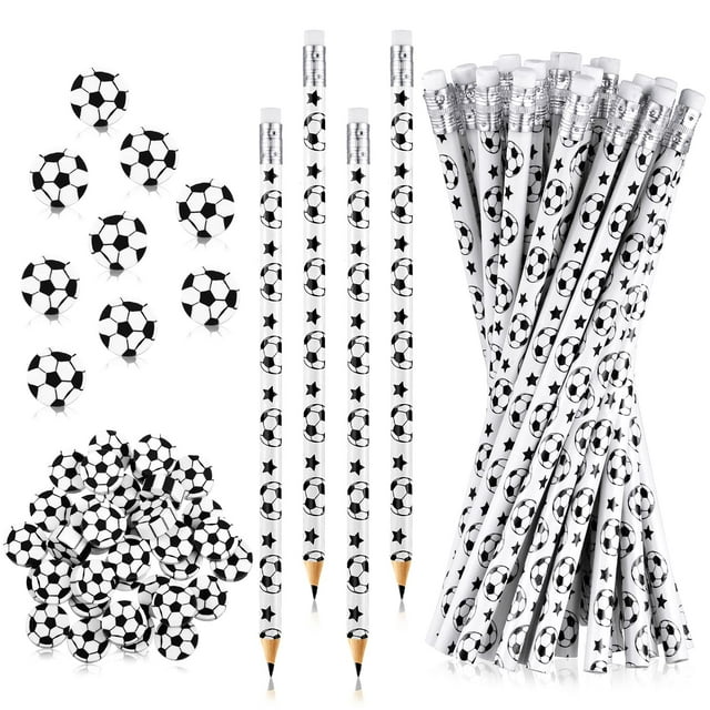 Lápices y gomas de borrar Tinlade Soccer, 72 unidades, para fiestas infantiles