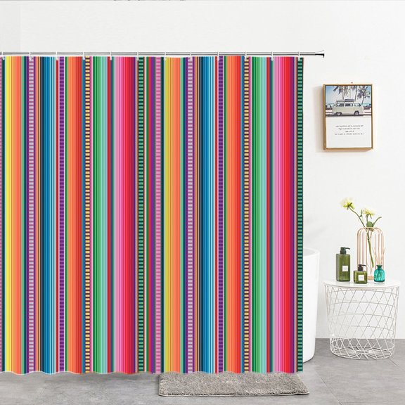Colorful Stripe Shower Curtain Waterproof Bathroom Curtain Polyester Cloth With Decoration Bathroom Screen Curtain