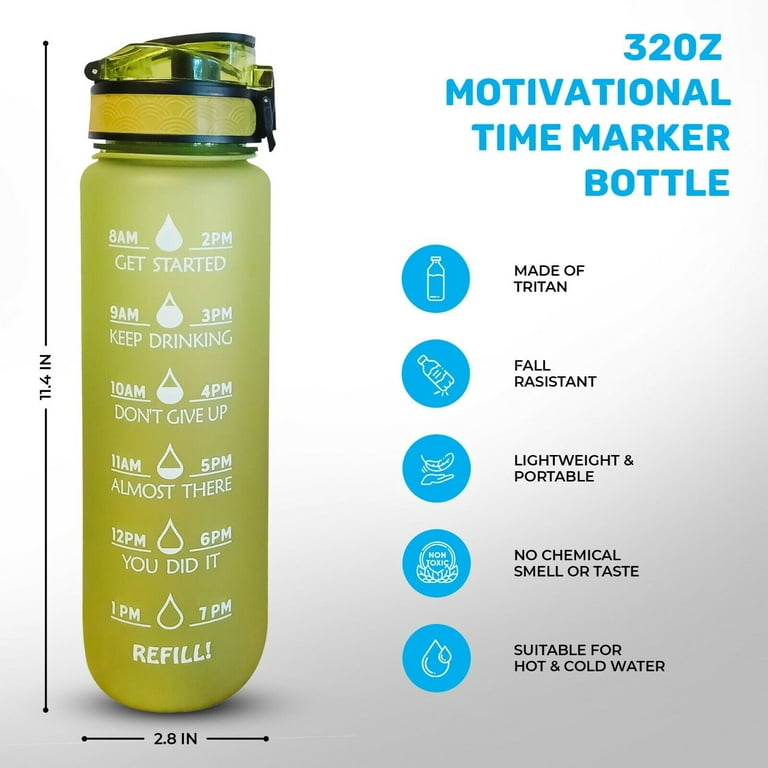 Sports Motivational Drinking Water Bottle With Time Marker 32 Oz