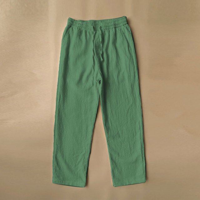 ML Mens Summer Linen Solid Color Straight Slim Pants Simple Versatile Fashion Streetwear Straight Leg Men‘s Cropped Pants