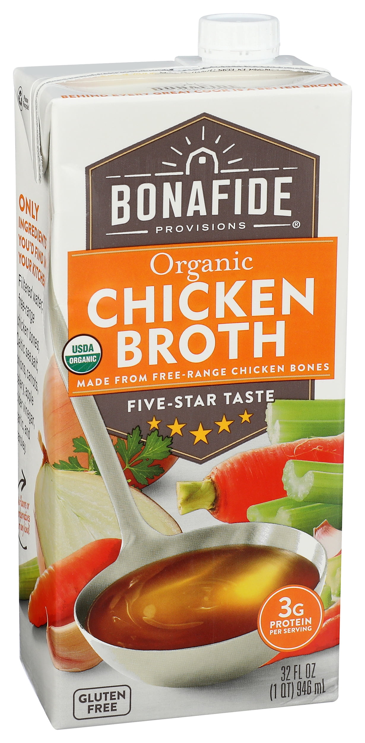 Pack of 6, Bonafide Organic Chicken Broth, 32 fl oz
