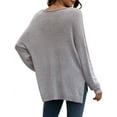 thumbnail image 7 of HUBERY Women V Neck Long Sleeve Side Split Sweater, 7 of 7