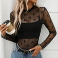 thumbnail image 4 of bnaln Women's Long Sleeve Mesh Tops Mock Neck Sheer Blouse See Through Floral Lace Tops Crew Neck Summer Slim Fit T-Shirts Y2k Going Out Tees Party Clubwear Shirts Vacation Outfits, 4 of 7