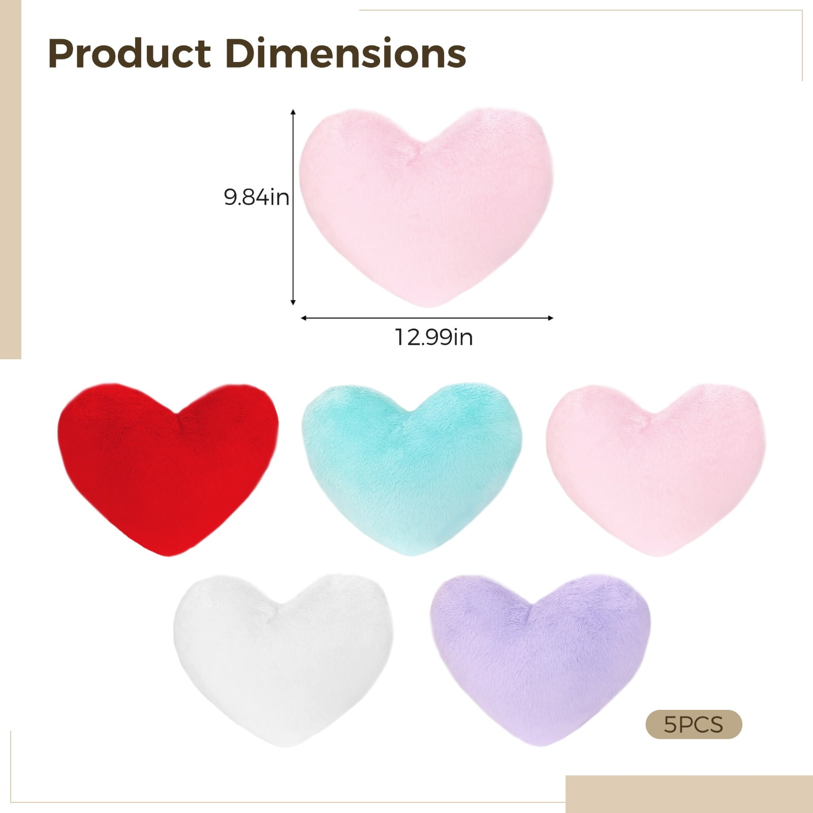 5 Pcs Faux Rabbit Fur Pillows, Heart Shaped Throw Pillows, Soft Decorative Cushions, Cute Pillows for Couch, Bed, and Office, Multi-Color Set