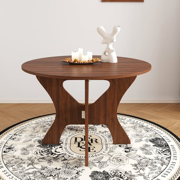 43 in Folding Dining Table for Small Spaces, MDF Table with Walnut Veneer, Space Saving Foldable Kitchen Table for Indoor and Outdoor Use