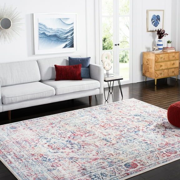 SAFAVIEH Brentwood Adams Oriental Area Rug, Ivory/Blue, 6'7" x 6'7" Square