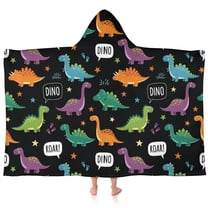 Black Dinosaurs Speech Bubbles Pattern Hooded Bath Towel，60"x35" for Ages 3 To 12 Kids, Quick Dry Lightweight Soft Microfiber Hood Beach Towel Cover Up for Kids