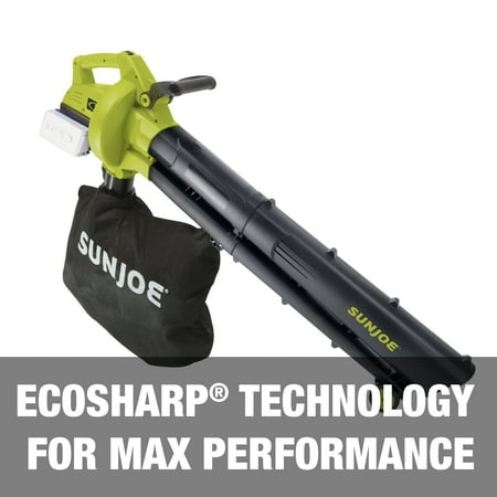 Sun Joe - 48-Volt iON+ 155 MPH 388 CFM Cordless Handheld Blower and Vacuum and Mulcher (2 x 4.0Ah Batteries and 1 x Charger) - Green