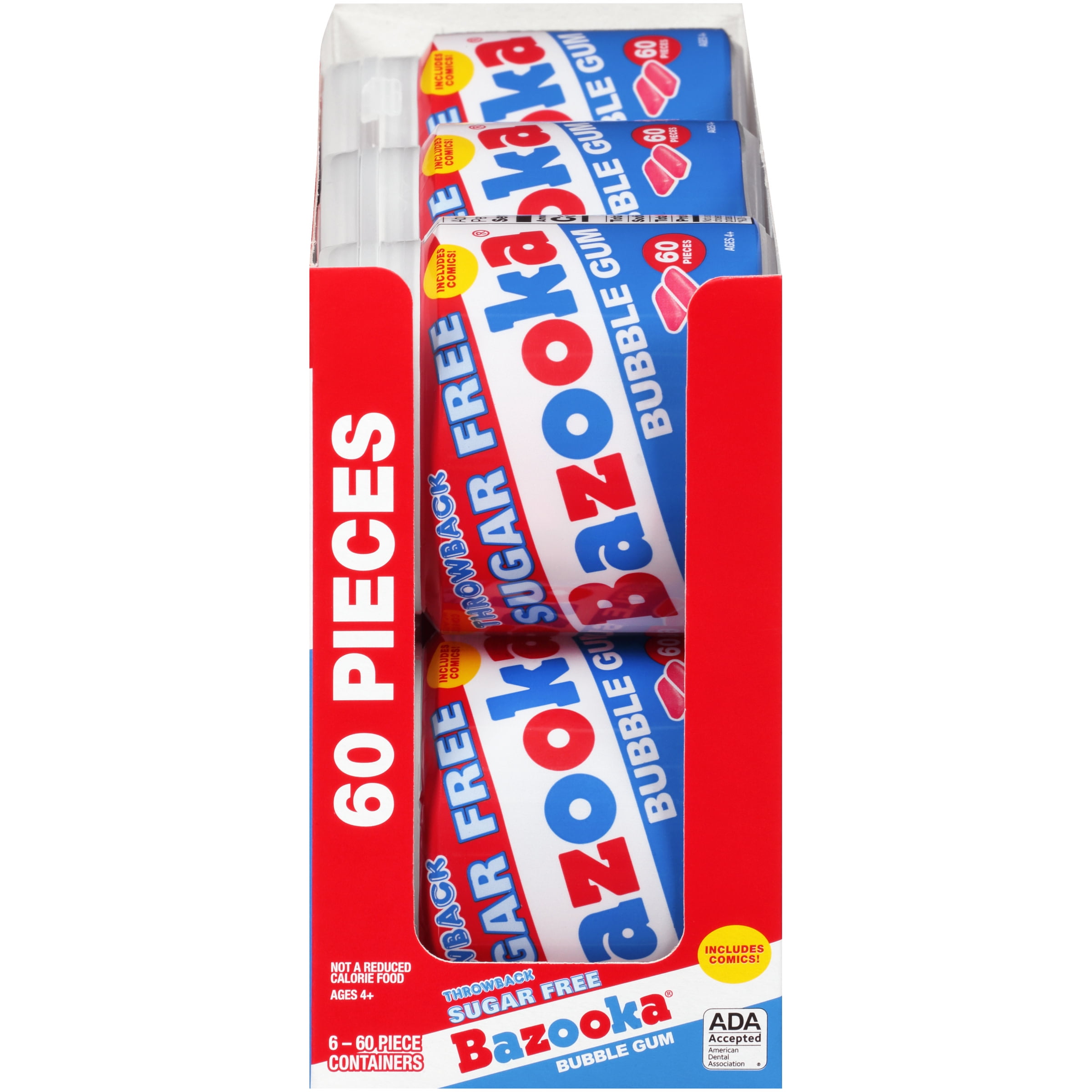 Bazooka Sugar-Free Bubble Gum, 60 Pieces, 6 Pack Case