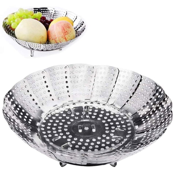 2 piezas: cesta para cocinar al vapor para verduras, cesta para cocinar al vapor para verduras plegable con 4 patas de acero inoxidable, diámetro 14-23 para cocinar verduras y alimentos o cesta de