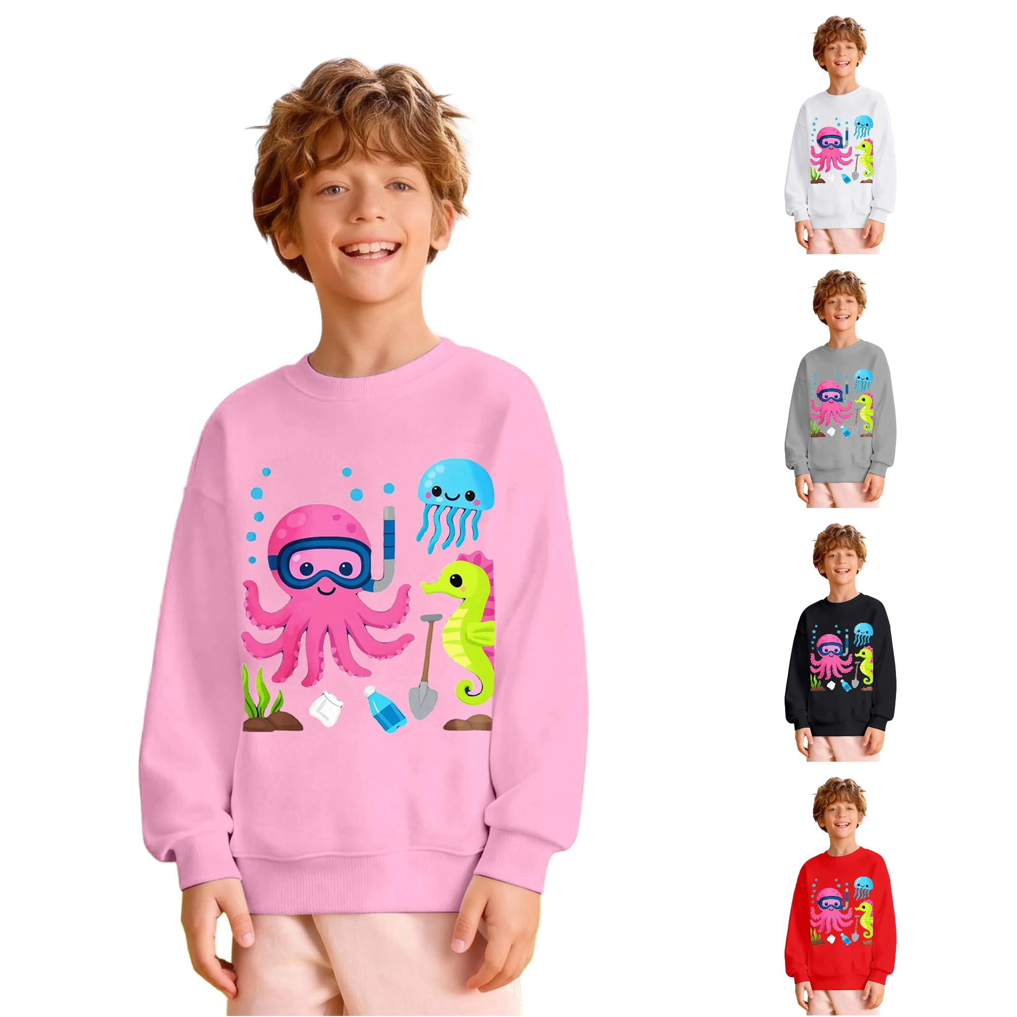 SONXAHE Toddler Boy s Sea Creature Print Sweatshirt Crew Neck Long Sleeve Sweatshirts Casual Wear Pullover Top Pink