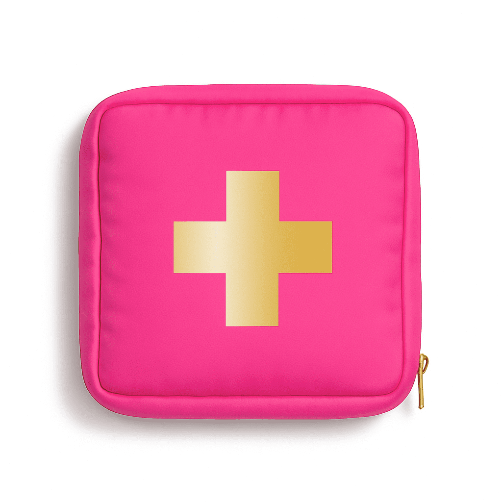 (4 pack) BLINGSTING Car First Aid Kit - 90 Pieces Included, Pink, 1 Count, 5 in x 5 in 2 in