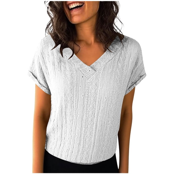Mujeres Manga Larga Tops Moda Color Sólido Blusa de Lino con Botones Decorativos Y Rayas Cuello Redondo, Casual 3/4 Manga Tee para la Primavera Trajes Diarios