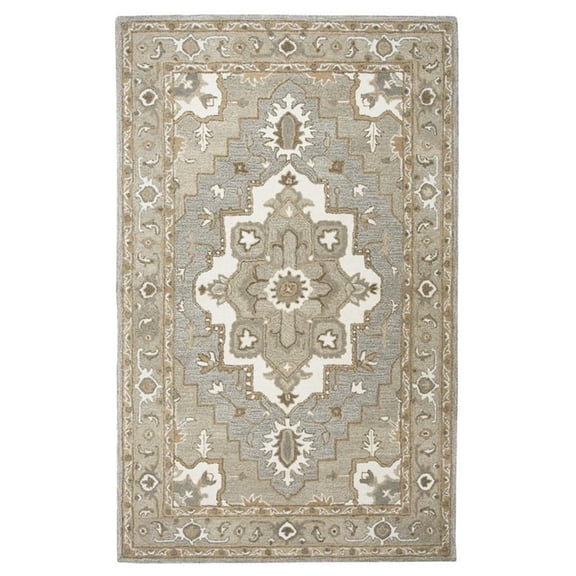 Alora Decor Makalu 9' x 12' Oriental Medallion Gray/Natural Hand-Tufted Area Rug