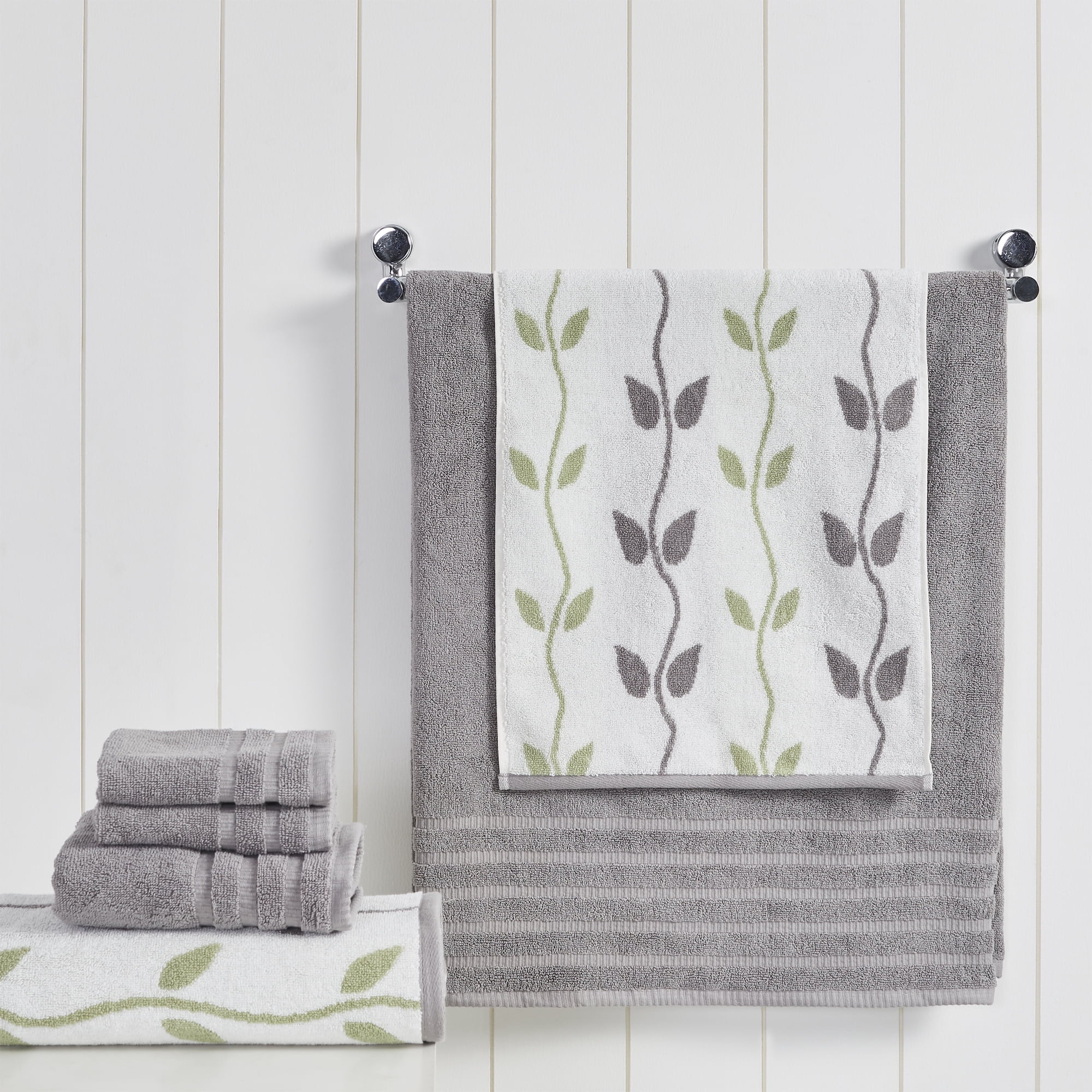 Modern Threads Organic Vines 6-Piece Cotton Adult Bath Towel Set, Gray