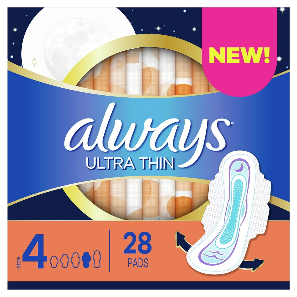 Always Maxi Overnight Pads Wingless, Unscented, Size 4, 28 ct Walmart