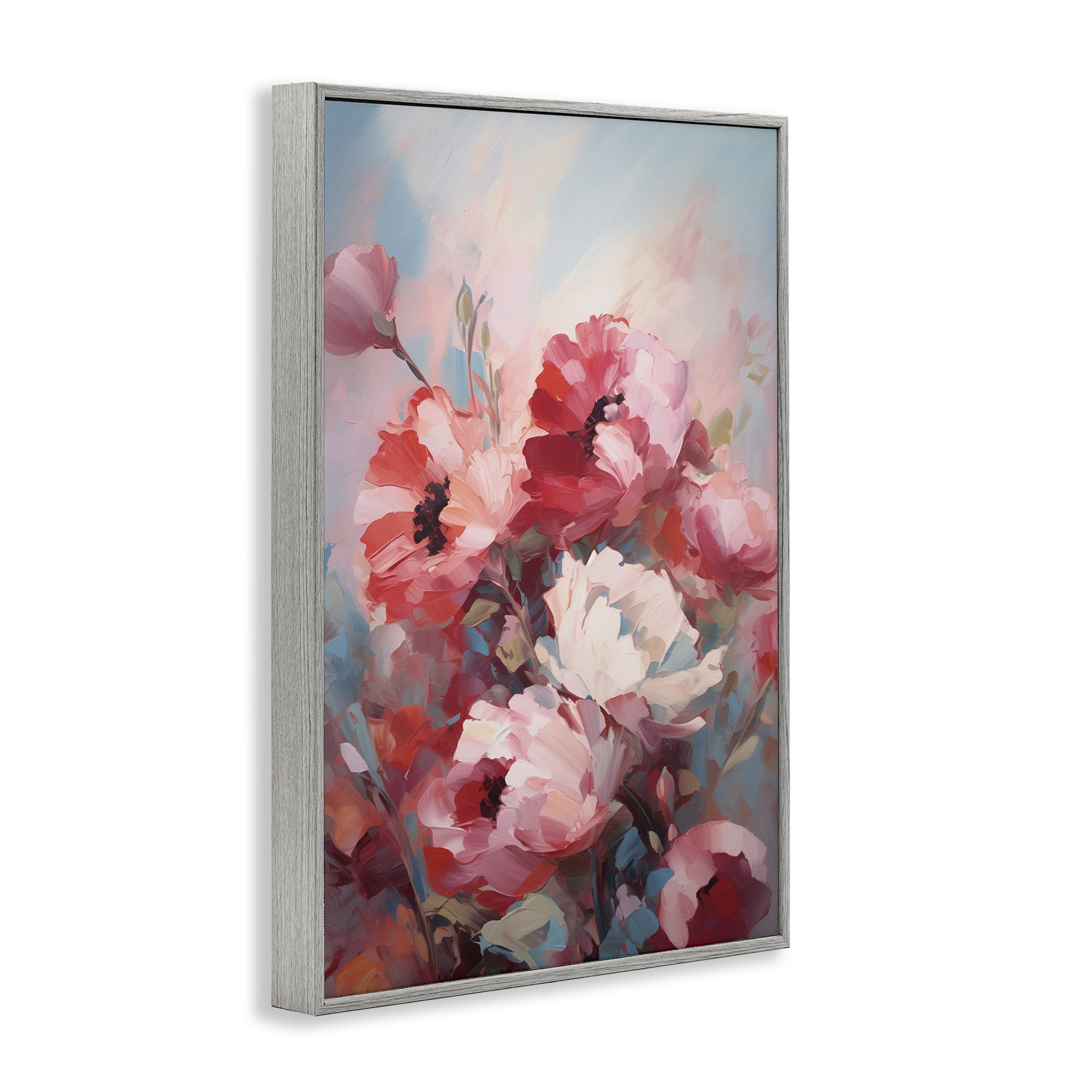 Stupell Industries Red & White Anemones Botanical & Floral Painting Gray Framed Art Print Wall Art, 20 x 30