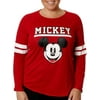 Mickey Mouse Women's Plus Printed Football Crewneck Long Sleeve Top