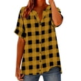 thumbnail image 2 of Blouse for Women V Neck Short Sleeve Fashion Loose Fit Large Checkered Pattern Button Down Breathable Soft Summer Tunic Tops, 2 of 6