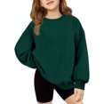 thumbnail image 2 of Resicozy Girls Sweatshirt Crewneck Solid Tops for Kids Long Sleeve Fall Winter Clothes, Casual Solid T-shirts, Teen Warm Pullover 3-15 Years Dark Green 160, 2 of 4