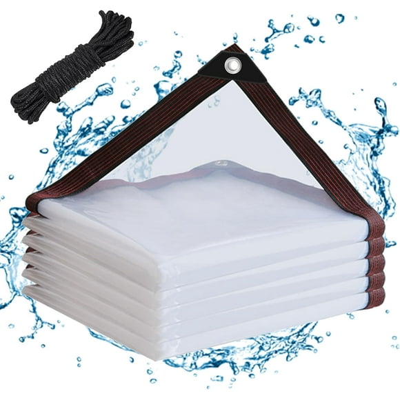 10x10 Ft Clear Vinyl Tarp Heavy Duty Waterproof PVC Plastic Covering Grommets Patio Camping