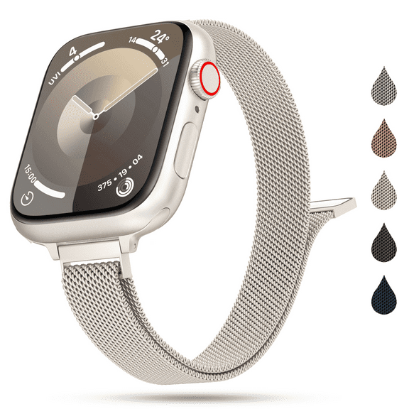 Apple Watch Band 38mm 40mm 41mm for Women, Slim & Thin Milanese Loop -Starlight