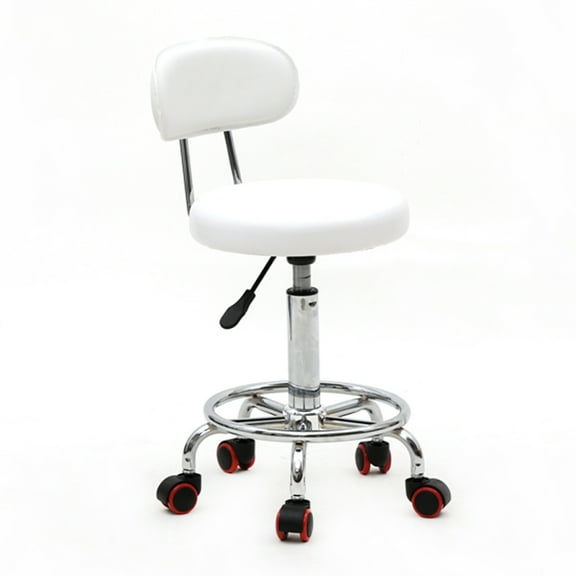 Round Shape Adjustable Salon Stool with Back and Line White
