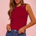 thumbnail image 2 of Women's Tank Top Sleeveless High Neck Ribbed Knitted Slim Fit Top Side Fold Basic T Shirt, 2 of 7