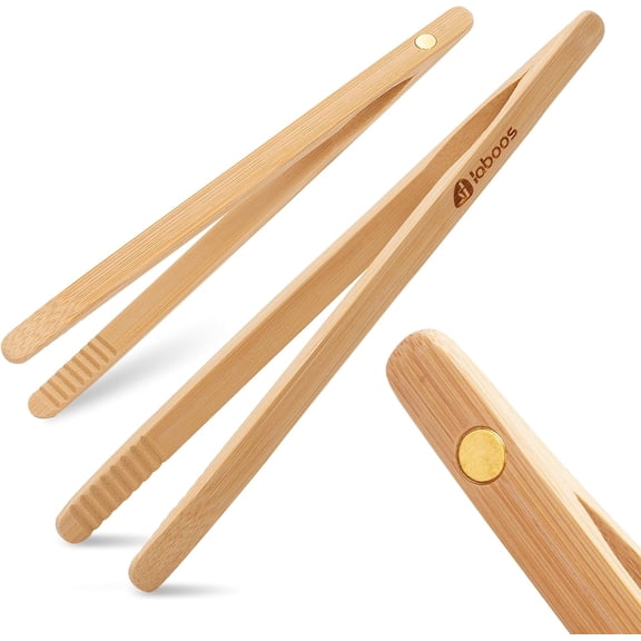 Magnetic Classic Bamboo Toast Tongs - Wood Cooking Tong,Ideal for Toaster,Fruits, Bread & Pickles, Kitchen Utensil for Cheese Bacon Muffin Fruits Bread - 8" Long | Set of 2
