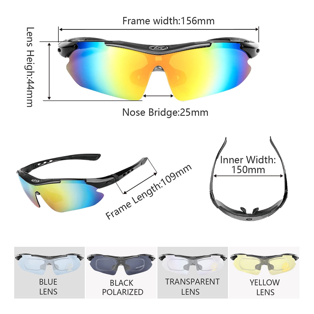Polarized Sports Sunglasses Cycling Glasses for Men Women with 5 Interchangeable Lenses for Cycling Running Hiking UV400