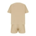 thumbnail image 5 of Scyoekwg Womens Sets Clothes Womens 2 Piece Outfits Summer Solid Color Loose Short Sleeve V-Neck Top Shorts Casual Sets (Khaki,XL), 5 of 5